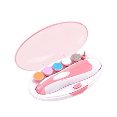 Imagem de Henniu Cortador Aparador Lixa de Unha de Bebê 6 em 1 com luz LED Kit de Aparador de Unhas Elétrico para Bebê Recém Nascido com 6 unidades lixas para diversas idade com segurança. - ROSA