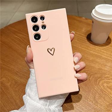 Imagem de Capa de telefone de coração folheada fofa para Samsung S22 Ultra S20 FE S21 Plus S10 Lite S9 S8 Note 20 10 Pro 9 8 Capa de TPU macia quadrada, rosa, para S21 Ultra