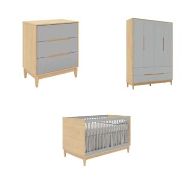 Imagem de Combo berço+cômoda+guarda roupa carvalho com cinza - Quater