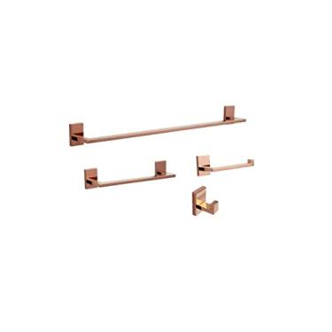 Imagem de Kit 4 Peças Acessórios Banheiro Quadrado Clean Rose Gold