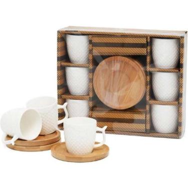 Imagem de Conjunto Com 6 Xicaras De Café Porcelana E Pires Bambu Branco 90ml Win