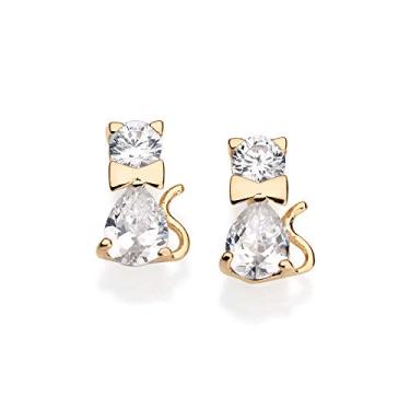 Imagem de Brinco gato com zircônias.folheado ouro Rommanel med 1,9 cm
