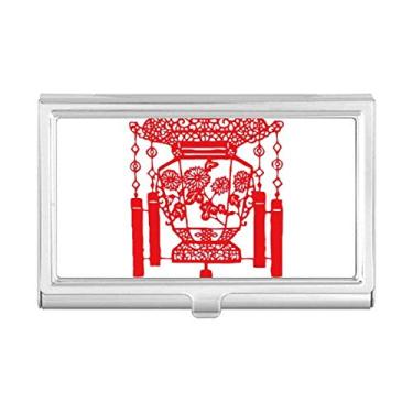 Imagem de Lantern — Porta-cartões de visita com estampa vermelha de corte de papel chinês