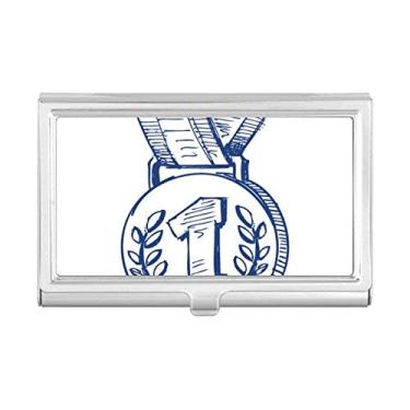 Imagem de Porta-cartões de visita com medalhão de campeonato de futebol azul