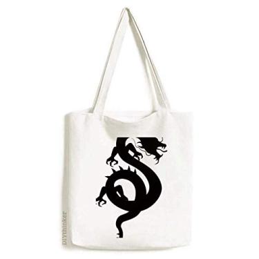 Imagem de Sacola de lona com estampa chinesa de dragão, bolsa de compras casual