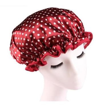 Imagem de (Adult Size, Wine Red(Polka dot)) - Fashion Design Stylish Reusable Shower cap with Beautiful pattern and colour (Adult Size, Wine Red(Polka dot))