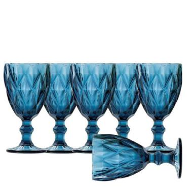 Imagem de Jogo de 06 Taças Bico de Abacaxi Diamond Azul 260ml - Class Home
