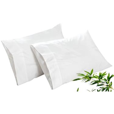 Imagem de Royale Linens Fronhas refrescantes King Size Conjunto de 2-100% raiom derivado de fronhas refrescantes de bambu para quem dorme quente - Capas de almofada macias e sedosas com fecho de envelope