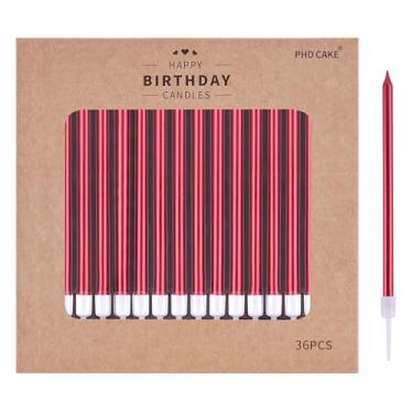 Imagem de PHD CAKE Velas de aniversário metálicas longas e finas vermelhas de 36 unidades, velas de bolo, festas de aniversário, decorações de casamento, velas de festa, decorações de bolo