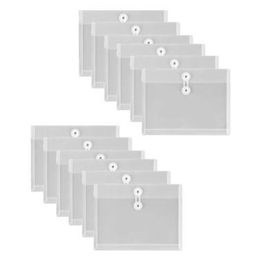 Imagem de LJRHYEH 12 envelopes de arquivo de plástico transparente tamanho ofício pasta de documentos material de polipropileno à prova d'água com fecho de botão e cordão para papéis e documentos importantes