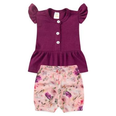 Imagem de Conjunto Bata Shorts Verão Canelado Bebê - Beringela - Ame Kids, M