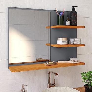 Imagem de Espelheira Astra Porta Prateleira Organizadora Espelho Decorativo Armarinho Banheiro Suspenso - Loja Inova BR (Cinza/Cinam.)