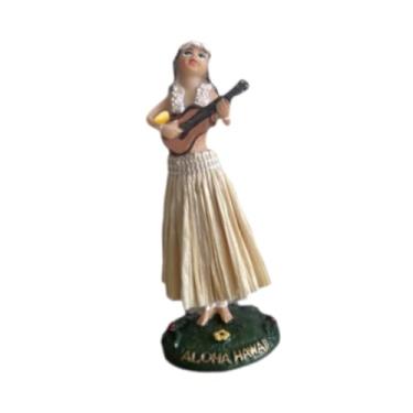 Imagem de Fenteer na saia estátua mini figura escultura de aniversário presente de carro do painel DOLL DOLL Fture com base para o escritório do quarto de estudo, Bege Tocando Violão