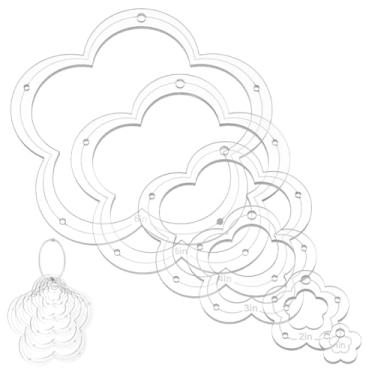 Imagem de NBEADS Conjunto de 6 peças de modelos de estofamento de acrílico com anéis articulados, modelo de régua de corte, guias de costura de flores transparentes 0,98 x 0,98 a 5,91 x 5,91 para marcação de