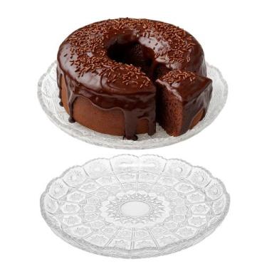 Imagem de Prato para Bolo Pequeno de Vidro Transparente Bohemia 20,5cm Em Casa T