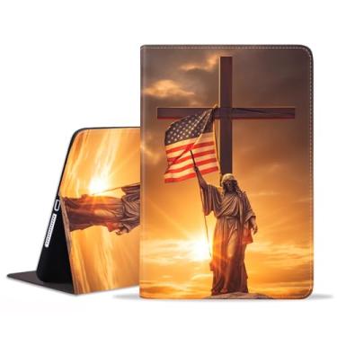 Imagem de JDHJFBFJNP Capa para Samsung Galaxy Tab S10 FE+/S10 FE Plus 13,1 polegadas 2025 (Modelo: SM-X620/X626B), capa fólio de couro PU premium com hibernar/despertar automático, bandeira americana cruz Jesus