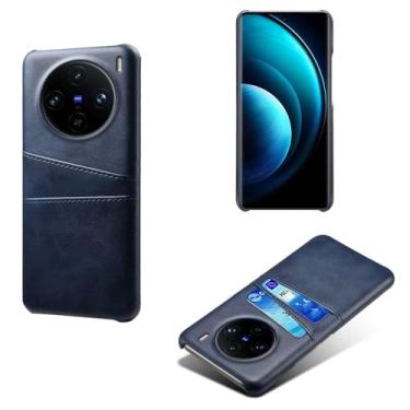 Imagem de Capas Compatível com VIVO X100 PRO,Caso de couro PU-Tampa de telefone a prova de choque com 2 slots de cartão,Proteção anti-impressão digital e anti-gota-Blue