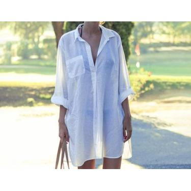 Imagem de N-E0209-Camisa Blusa Camisão Saída Praia Básico Versátil Clássico Bran