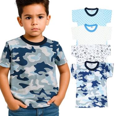 Imagem de Camiseta Infantil Manga Curta Basica 100% Algodao Estampas diversas Kit 4 Peças Baby Deluxe