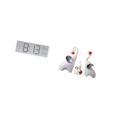 Imagem de Fenteer Relógio de Parede Digital Relógio de Mesa Multiuso Grande Display Temperatura Umidade Display Esculturas de Elefantes Estátuas de Animais Artesanato D