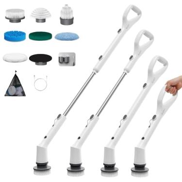 Imagem de Sorpci Esfregador giratório elétrico, nova escova de limpeza sem fio 2025, escova de limpeza de chuveiro com 7 cabeças de escova substituíveis, esfregão elétrico 3 velocidades ajustáveis, cabo longo