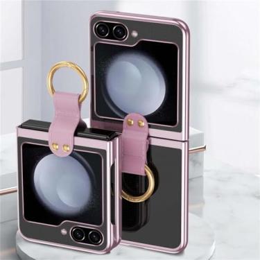 Imagem de Para Samsung Zflip5 Fashion Plating Ring Capa de telefone dobrável para Samsung Galaxy Z Flip 5 4 3 Capa de proteção de lente para PC, PinkGold, para Samsung Z Flip 4