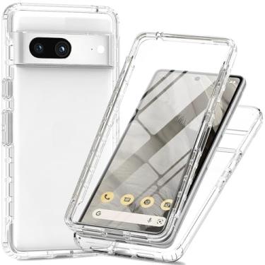 Imagem de Capa transparente de proteção total de 360° com protetor de tela integrado para Google Pixel 8, capa fina de TPU e PC, bordas elevadas, aderência antiderrapante, design de camada dupla à prova de