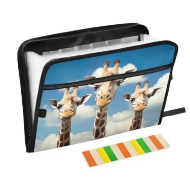 Imagem de Wassud Três girafas (2) Pasta organizadora de arquivos de papel A4 com etiquetas e pasta expansível com 13 bolsos