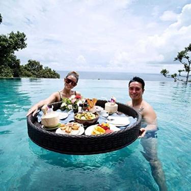 Imagem de Bandeja flutuante redonda para piscina, mesa de café da manhã, buffet, banheira de hidromassagem, spa, piscina, boia para servir comida - 80 x 20 cm