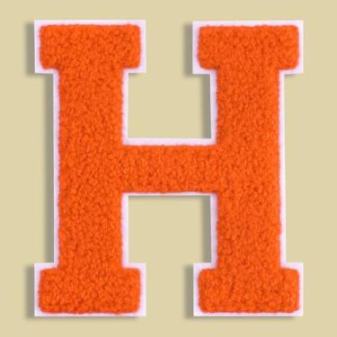 Imagem de QianSiLi Adesivos de letras universitárias de chenille laranja de 11 cm, letras grandes para jaquetas Letterman, moletons com capuz, mochilas, coletes, roupas, adesivos individuais da letra G