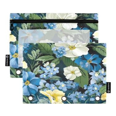 Imagem de Wassud Flor azul (2) pacote com 2 pastas para fichário com 3 furos, pasta organizadora de arquivos para casa, escritório