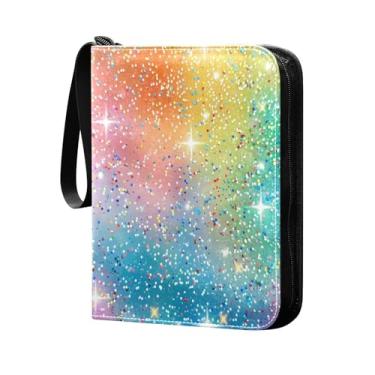 Imagem de Wassud Fichário de 4 bolsos com glitter arco-íris comporta 400 cartões padrão à prova d'água TCG CCG MTG álbum presentes para colecionadores, meninos e meninas