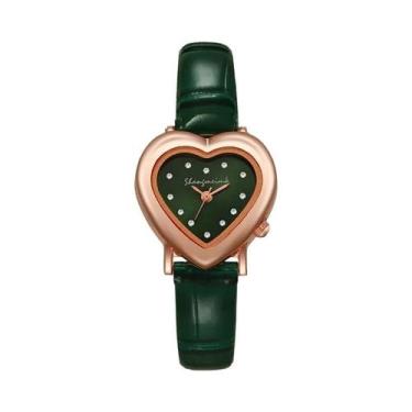 Imagem de Relógio feminino moda strass coração mostrador pulseira de couro relóg