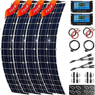 Imagem de Painel Solar Monocristalino Flexível 400W 800W Kit De Sistema Solar Módulo Fotovoltaico Célula 40A Controlador PV Conector Para Casa, RV, Caravana, Barco E Outro Carregador De Bateria,4x200W,Colle