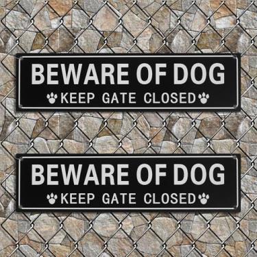 Imagem de MABCIRY 2 placas de aviso de metal de alumínio para cerca, sinal de aviso de metal de alumínio de 30,5 x 7,6 cm, palavras grandes, à prova de ferrugem, à prova de intempéries, placa de aviso para cães