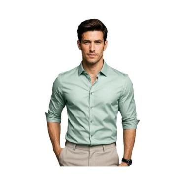 Imagem de Camisa Social Masculina Branca 6XL De Cetim Slim Fit Com Manga Longa E