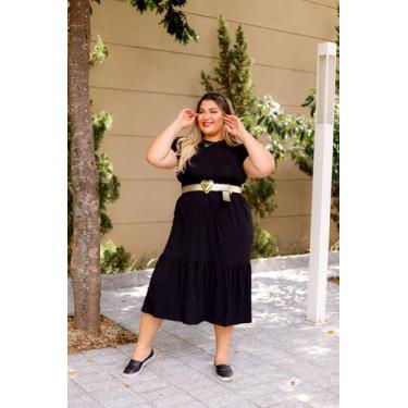 Imagem de Vestido Plus Size Midi Decote V com Manga Saia Três Marias - luh may, 