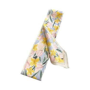 Imagem de Lenço De Cabelo Feminino Em Cetim De Seda Com Estampa Floral, Fita Lon