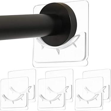 Imagem de Suporte adesivo para varão de cortina de chuveiro de 6 peças, suporte adesivo de parede para varão de instalação sem perfuração, retentor adesivo de varão sem perfuração, transparente (não inclui haste de cortina de chuveiro)