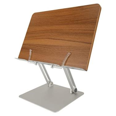 Imagem de Suporte de Livro para Leitura Suporte de Livro de Madeira Sólida Ajustável Com Clipes de Papel Expositor de Livros Base Giratória de 180° para Receita de Folha de Livro de Receitas