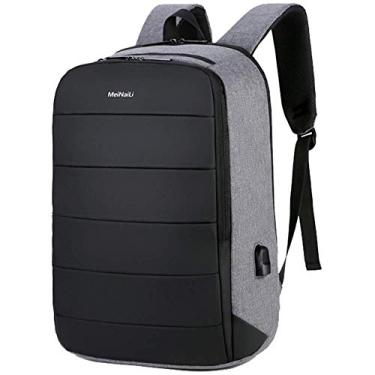 Imagem de Mochila para laptop Bolsa de pano Oxford à prova d'água multifuncional Usb à prova de choque e respirável para computador, cinza