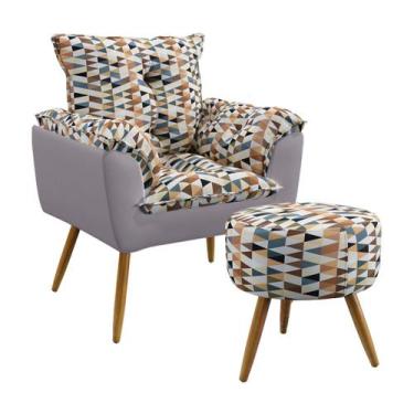 Imagem de Kit Poltrona Almofadada Decorativa Beta e Puff Solar F-014 N-023 Sued 