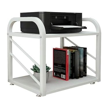 Imagem de Suporte de impressora Suporte de impressora de madeira de 2 camadas pequena prateleira de metal com moldura fixa prateleira de mesa para máquina de fax de escritório suporte de scanner suporte de