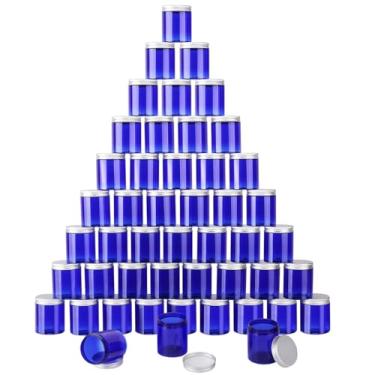 Imagem de IHDYPPEW Pacote com 48 frascos de plástico azul de 227 g com tampas, frascos de plástico vazios, frascos de plástico cosméticos com tampas para creme, manteigas corporais, hidratantes, doces, contas