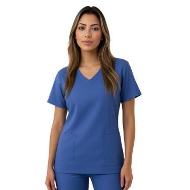 Imagem de Camisa Cirúrgica Unissex Gola V Azul Claro - Fardas Uniformes, PP, Azu