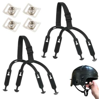 Imagem de Pacote com 2 tiras de queixo de capacete de hóquei com 4 botões únicos de aço inoxidável, alças de orelha de hóquei, kit de reparo de capacete de hóquei para futebol, capacetes de bicicleta e outros