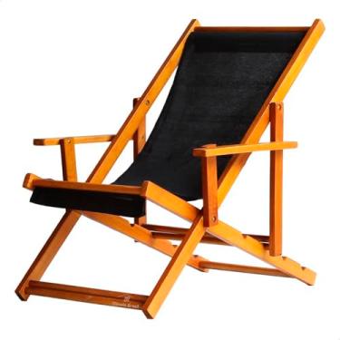 Imagem de Espreguiçadeira em Madeira Maciça para Piscina, Praia – Com Braço, Dobrável, Acabamento Envernizado (Preto)