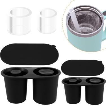 Imagem de UKQRRTC 2 bandejas para cubos de gelo com tampas, formas de silicone para cubos de gelo, empilháveis, reutilizáveis, sem odor, para copos de 30 a 1,134 g (preto), normal