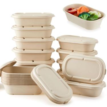 Imagem de LemonRoad Embalagem com 100 recipientes descartáveis biodegradáveis de 100 ml, com tampas, polpa de cana de açúcar, recipientes descartáveis para preparação de refeições, compostáveis e seguros para
