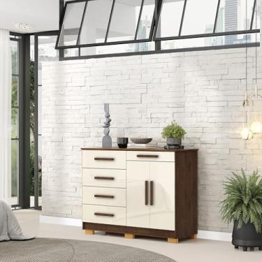 Imagem de Cômoda Sapateira Batel 5 Gavetas 2 Porta de Bater com Prateleira Nogueira/OffWhite G98 - Gran Belo